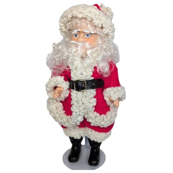 Old World Santa Claus Hand Crochet Standing Doll Figurine with Stand - Picture 1 of 11